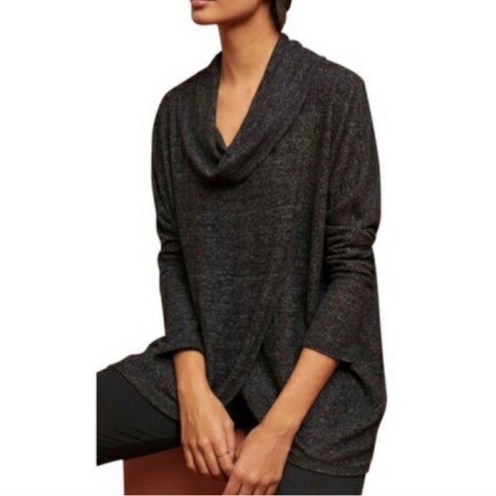 Anthropologie spilt front cowl neck gray blouse.